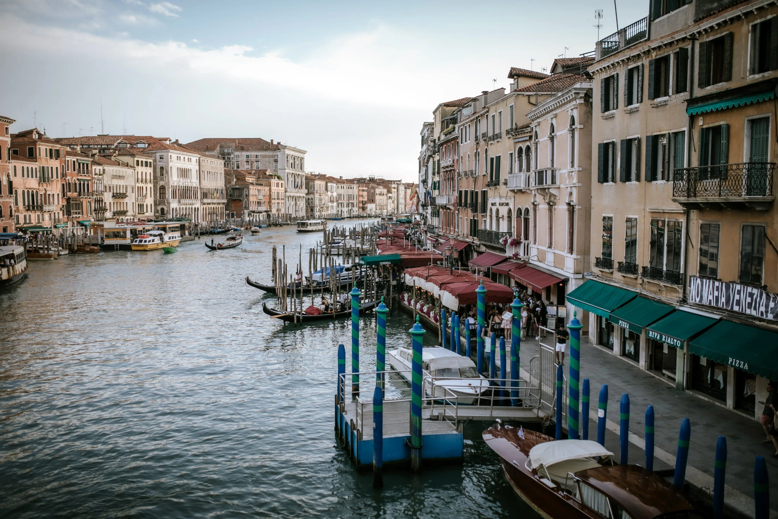 The Grand Canal with gondolas moored along the bank